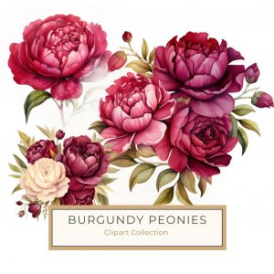 Elegant Watercolor Burgundy Floral Clipart - Roses & Peonies Design, watercolor flowers, burgundy floral, rose peony clipart, wedding invitations, scrapbooking art,1542921252