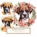 Watercolor Puppy Portrait with Floral Wreath - Cute Boxer Dog Digital Art, watercolor puppy, floral wreath art, boxer dog clipart, pet-themed artwork, DIY scrapbook designs,1554797073