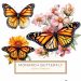 Watercolor Monarch Butterfly with Pink Floral Bouquet – Digital Clipart, butterfly clipart, watercolor flowers, floral digital art, monarch butterfly art, DIY crafting supplies,1555519067