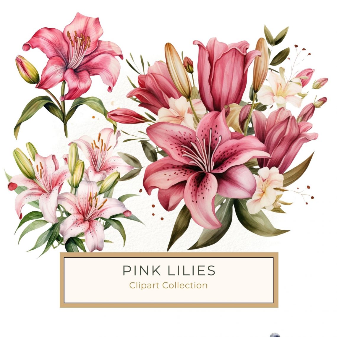 Elegant Watercolor Lily and Rose Bouquet Clipart - Pink Floral Digital Art, watercolor flowers, pink lily art, rose bouquet clipart, floral digital paper, DIY crafting supplies,1556626931