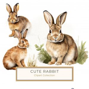 Watercolor Bunny Illustration – Adorable Rabbit Digital Art for Craft Projects, watercolor bunny, rabbit clipart, animal illustration, DIY crafts, nature-inspired art,1587841681