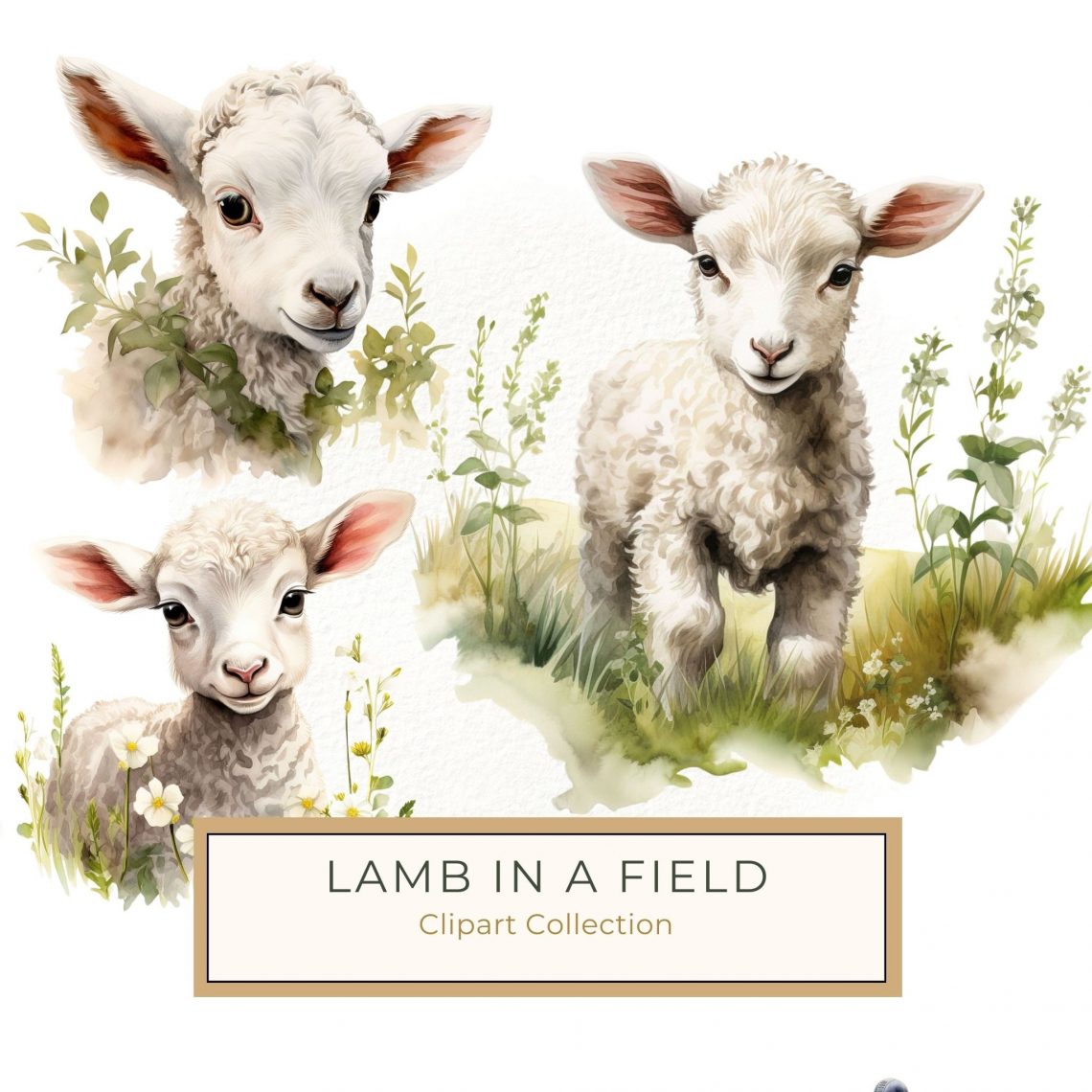 Adorable Watercolor Lamb with Delicate Wildflowers Digital Clipart, watercolor, lamb, spring, wildflowers, nursery decor,1587845769