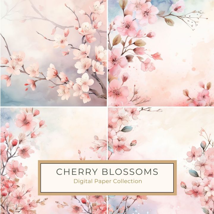 Soft Watercolor Cherry Blossom Digital Paper for Crafts and DIY Projects, cherry blossom, watercolor, digital paper, pastel, spring floral,1638379252