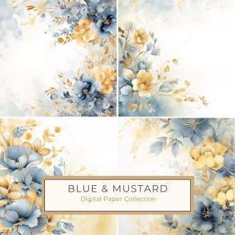 Elegant Yellow and Blue Watercolor Floral Digital Paper for DIY Crafting, Watercolor Floral, Yellow and Blue, Digital Paper, DIY Crafts, Card Making,1645410857