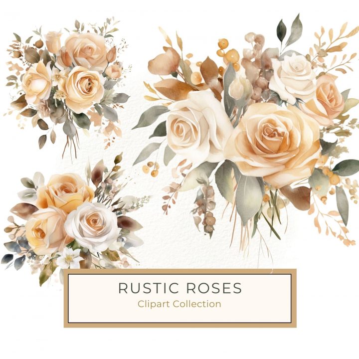 Elegant Watercolor Beige Rose Floral Bouquet - Perfect for Scrapbooking & DIY Projects, watercolor flowers, beige roses, floral clipart, wedding stationery, DIY crafts,1646029786