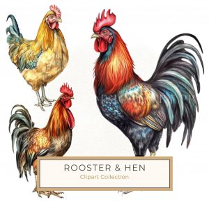 Farmhouse Watercolor Rooster Clipart - Rustic Home Decor and DIY Crafts, watercolor rooster, farmhouse decor, rustic clipart, DIY crafts, scrapbooking art,1661012253