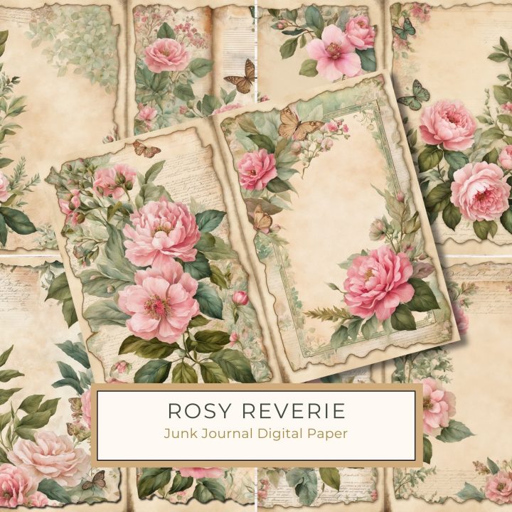 Vintage Watercolor Pink Peony Floral Digital Paper Set for Scrapbooking, vintage floral, pink peony paper, watercolor digital, scrapbooking paper, DIY stationery,1670785616