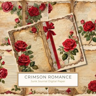 Vintage Watercolor Red Roses Scrapbooking Paper with Lace & Ribbons, Vintage digital paper, Red rose digital art, Scrapbooking papers, Romantic card making, Antique style clipart,1672499598