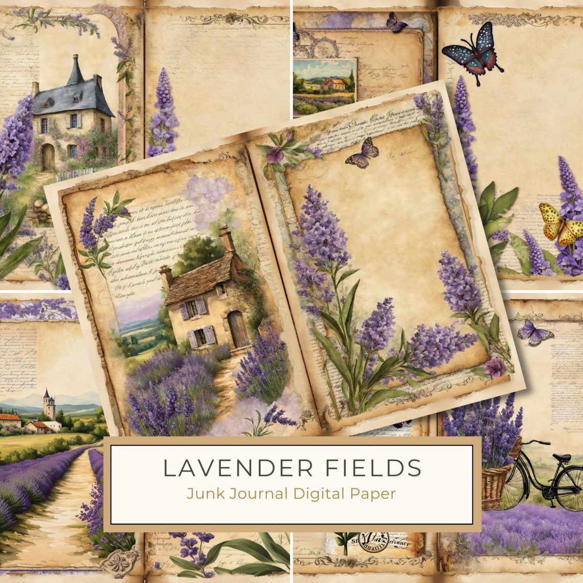 Rustic Lavender Watercolor Digital Paper - Scrapbooking and DIY Crafts, watercolor lavender, rustic digital paper, vintage scrapbooking, floral junk journal, countryside crafts,1683942027