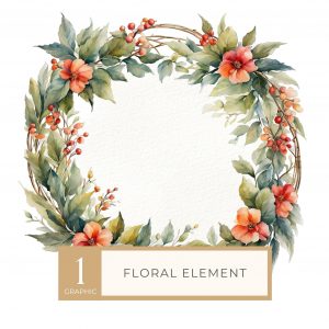 Watercolor Floral Wreath Clipart - Red & Green Botanical Design, watercolor wreath, floral clipart, botanical decor, scrapbooking supplies, DIY crafting,1690737554