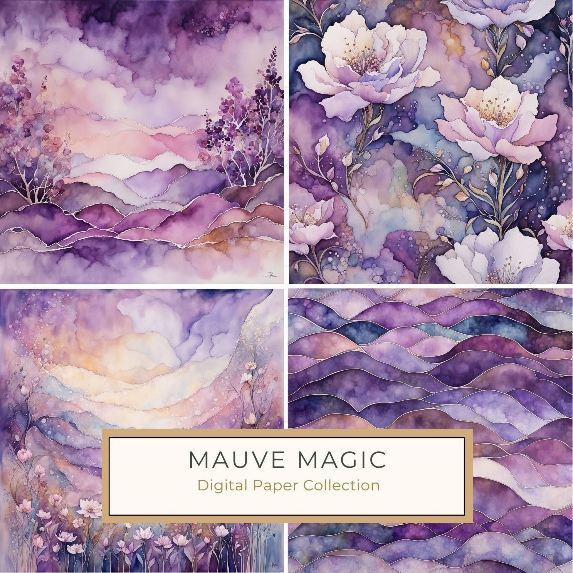 Ethereal Watercolor Purple Hills Digital Paper – Whimsical Abstract Landscape, watercolor digital paper, purple abstract hills, whimsical landscape art, DIY craft paper, floral pattern design,1696626295