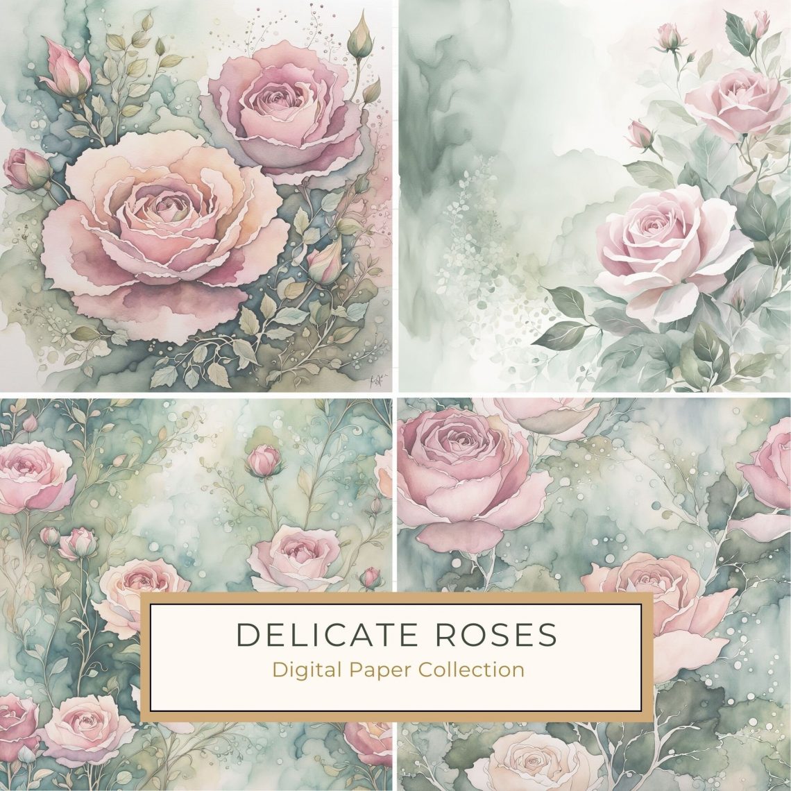 Romantic Watercolor Rose Background - Soft Green & Blush Floral Digital Paper, watercolor roses, floral digital paper, romantic backgrounds, wedding crafts, blush and green,1698253579