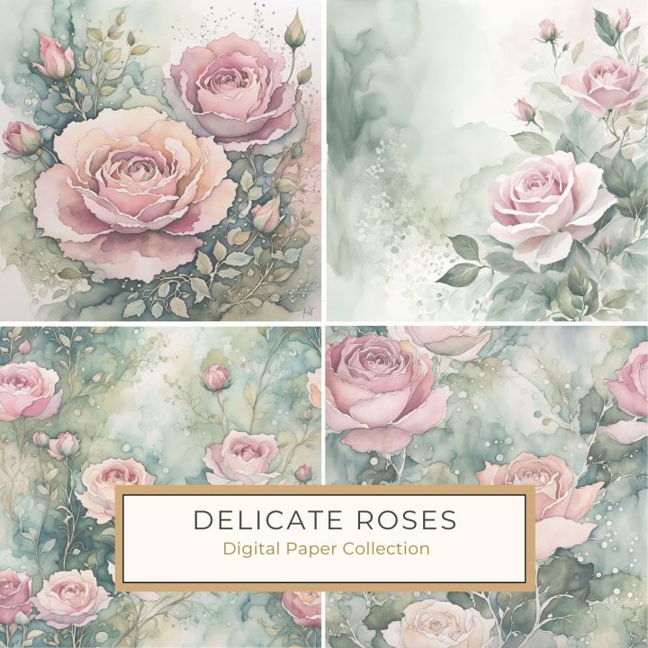 Romantic Watercolor Rose Background - Soft Green & Blush Floral Digital Paper, watercolor roses, floral digital paper, romantic backgrounds, wedding crafts, blush and green,1698253579