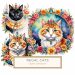 Regal Watercolor Cat with Floral Accents Clipart for DIY Projects, watercolor cat, floral clipart, regal illustration, DIY craft supplies, digital paper,1699869184