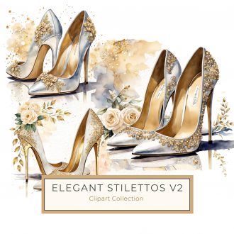 Elegant Watercolor High Heel with Floral and Gold Accents Digital Art, watercolor shoe art, high heel illustration, floral digital clipart, luxury wedding design, elegant DIY craft,1699922930