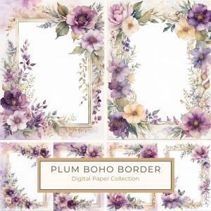 Watercolor Floral Frame Border - Purple & Lilac Botanical Clipart, watercolor floral frame, purple bouquet clipart, lilac botanical border, wedding invitation graphics, scrapbook embellishment,1701545382