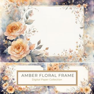 Elegant Watercolor Floral Frame Digital Paper for Crafts & Invitations, watercolor floral frame, peach roses, pastel digital paper, wedding stationery, card making,1703700412