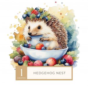 Adorable Watercolor Hedgehog with Berries - Woodland Digital Paper for DIY Projects, watercolor hedgehog, woodland animal clipart, berry digital art, nature DIY printables, woodland digital paper,1703737033