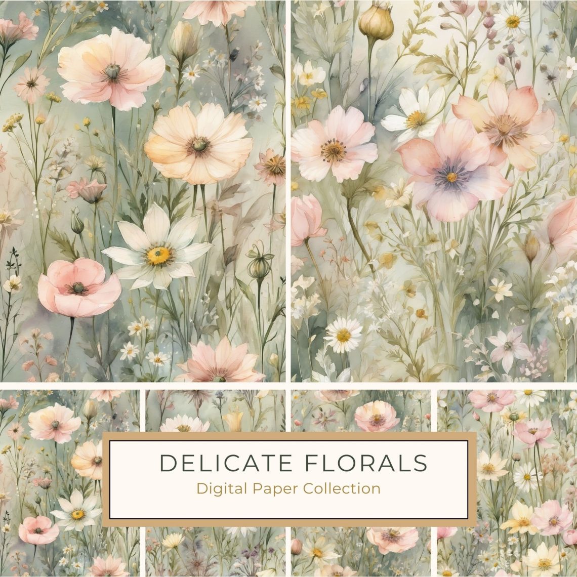 Romantic Watercolor Wildflower Digital Paper with Pastel Tones, watercolor wildflowers, pastel floral art, botanical digital paper, romantic flowers, DIY craft paper,1704528460