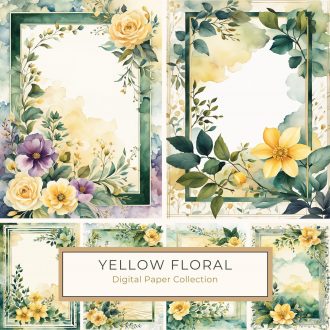 Yellow Floral Watercolor Background with Landscape for Creative DIY Projects, watercolor floral, yellow flowers, landscape background, DIY crafts, scrapbooking paper,1708195836