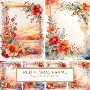 Romantic Watercolor Floral Frame Digital Paper for DIY Crafts, watercolor flowers, floral frame, digital paper, wedding invitations, scrapbooking design,1708207518