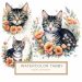 Watercolor Tabby Cat with Floral Wreath Digital Art for Crafts & DIY, cat digital art, watercolor floral, DIY crafts clipart, printable artwork, whimsical animal design,1709101197