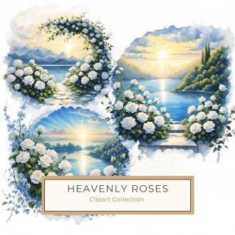 Watercolor White Roses and Serene Sunset Digital Art, watercolor roses, floral sunset art, white rose clipart, serene watercolors, romantic floral art,1710588525