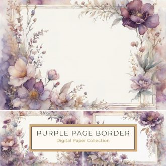 Elegant Watercolor Floral Frame | Purple & Gold Botanical Border for Invites and Crafts, watercolor floral frame, botanical digital border, purple gold flowers, wedding invitation design, scrapbook embellishment,1713906516