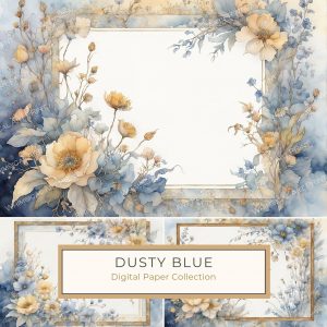 Elegant Watercolor Floral and Bird Frame Background for DIY Creations, watercolor floral frame, blue bird clipart, wedding stationery background, scrapbooking paper, DIY craft digital asset,1713915034