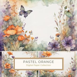 Elegant Watercolor Floral Digital Paper - Peach & Lavender Blooms, watercolor florals, peach flowers, lavender blooms, digital background, crafting paper,1713975750