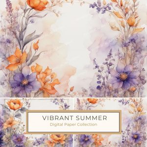 Floral Watercolor Border - Seasonal Wildflowers for DIY Projects, watercolor floral paper, orange poppies print, purple blossoms border, scrapbooking digital, wedding stationery design,1713978902