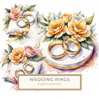 Elegant Watercolor Yellow Roses and Wedding Rings Digital Art Clipart, yellow roses, wedding rings, watercolor clipart, wedding decor, romantic design,1714002285