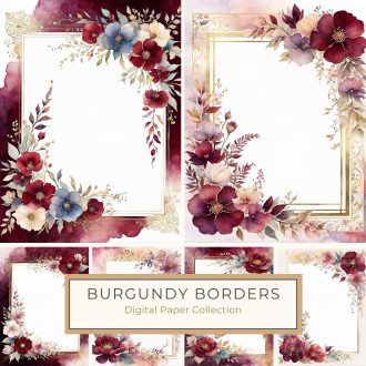 Elegant Burgundy Floral Watercolor Frame - Perfect for Invitations & DIY Projects, watercolor floral frame, burgundy digital paper, wedding invitation template, DIY crafts background, elegant botanical design,1715612955