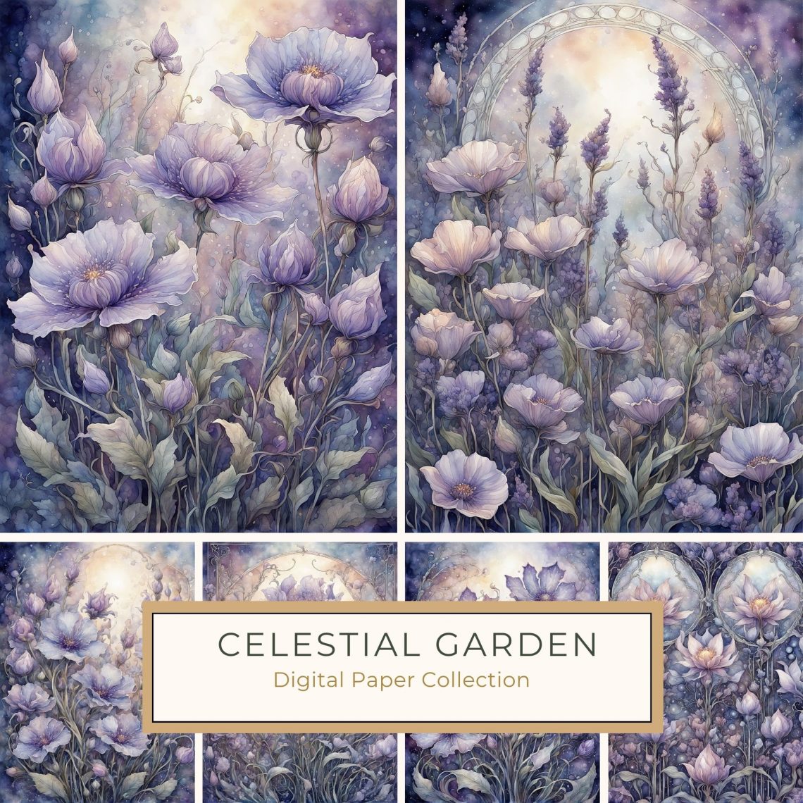 Dreamy Watercolor Floral Garden with Ethereal Sunlit Glow, Watercolor Flowers, Dreamy Art, Celestial Garden, Card Making, Scrapbooking,1716252049