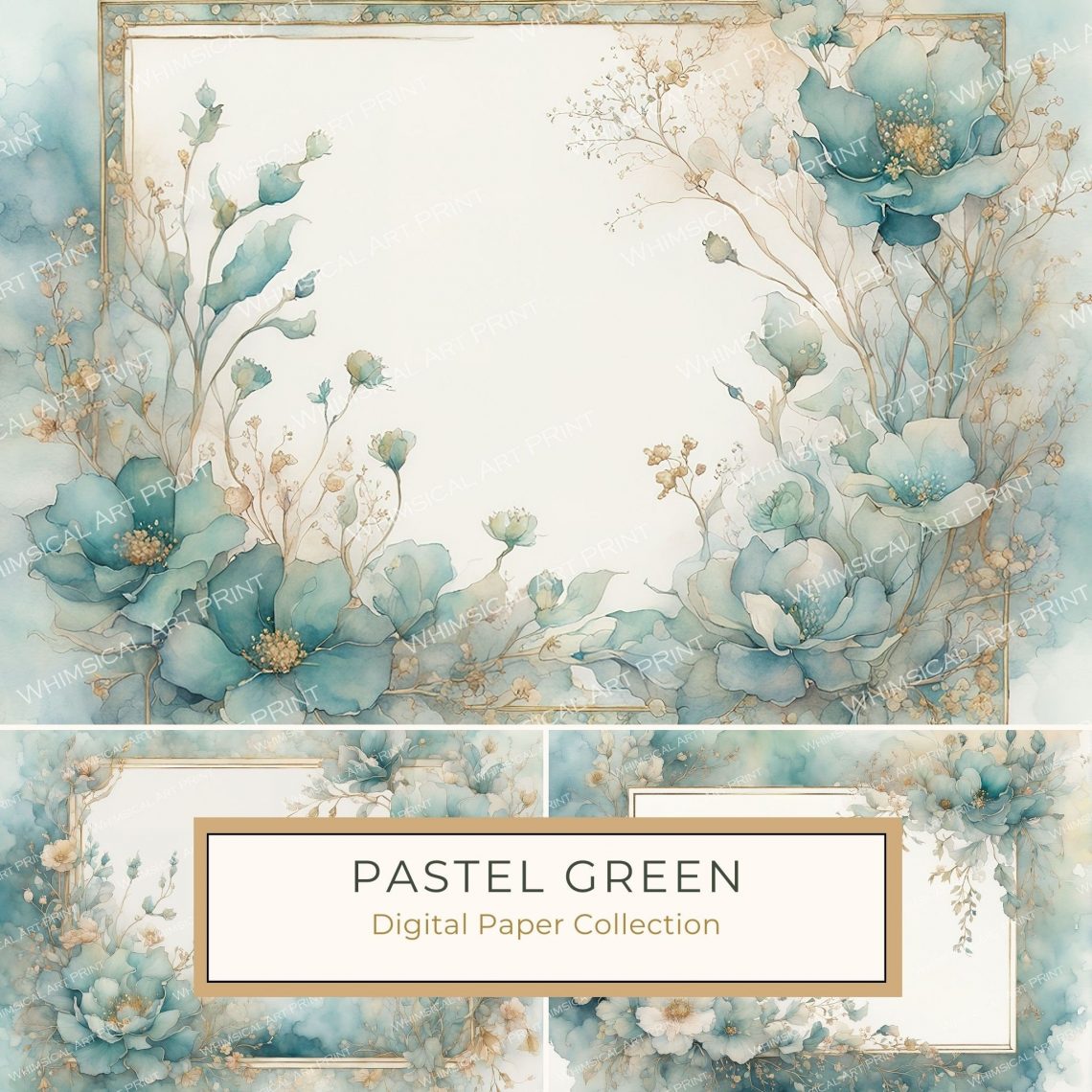 Elegant Watercolor Floral Frame with Soft Blue Blooms, watercolor floral, blue flowers, digital paper, floral frame, DIY projects,1716304188