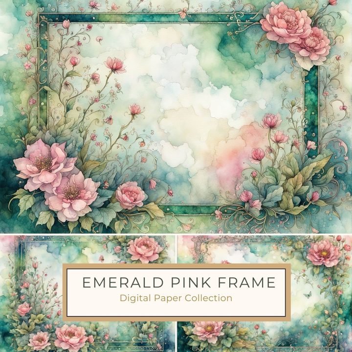 Watercolor Floral Border with Pastel Roses and Greenery, watercolor floral border, pink roses clipart, romantic green background, vintage wedding art, elegant craft supplies,1717927049