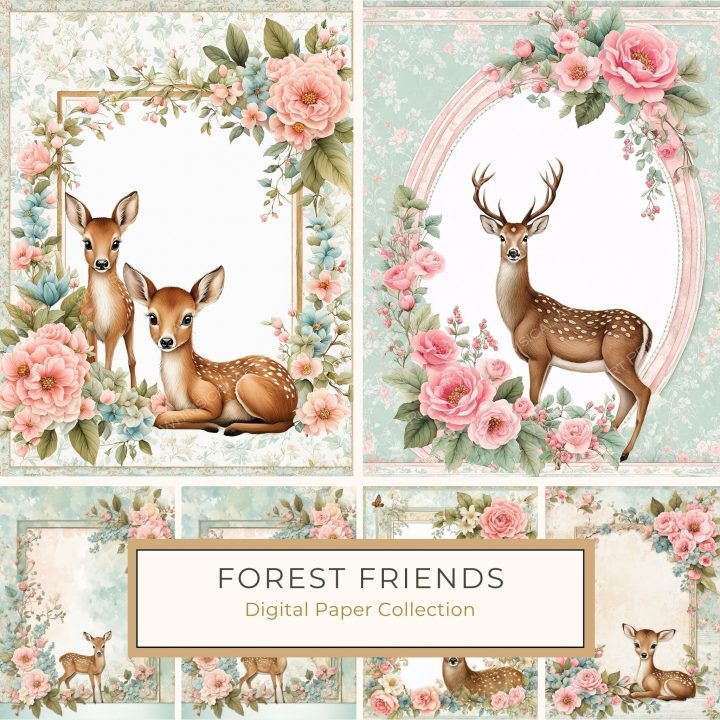 Adorable Deer with Floral Rustic Watercolor Frame - Perfect for DIY Crafts, watercolor clipart, woodland deer, rustic floral frame, nursery decor, DIY crafts,1726754193