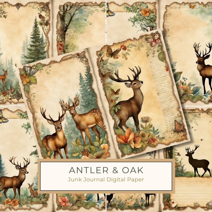 Rustic Forest Deer Digital Journaling Pages - Unique Printable for Crafts, rustic journaling pages, woodland clipart, vintage digital designs, deer themed printables, nature inspired crafts,1686695361