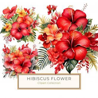 Vibrant Watercolor Hibiscus Floral Clipart with Transparent Background, watercolor hibiscus, tropical floral clipart, transparent background, wedding invitations design, card making graphics,1653615202