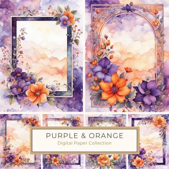 Elegant Watercolor Floral Border with Purple and Orange Flowers, watercolor border, floral design, purple flowers, orange flowers, DIY projects,1722383235