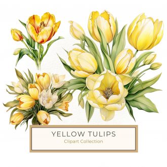 Yellow Watercolor Tulip Bouquet Digital Illustration for DIY Crafts, Watercolor Tulips, Yellow Floral Art, Spring Digital Paper, Botanical Clipart, DIY Craft Supplies,1556971539