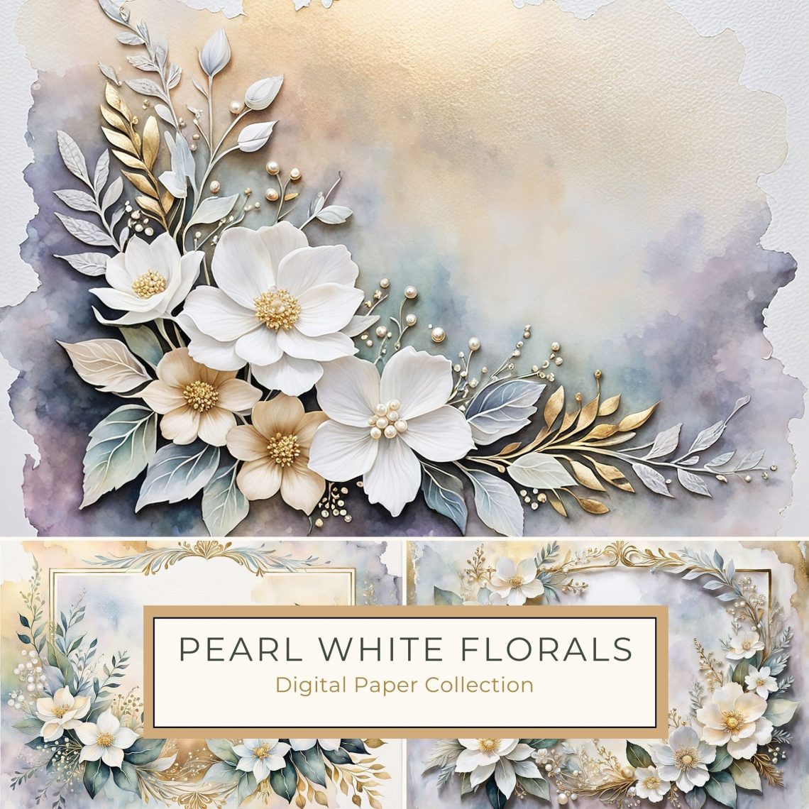 Elegant Watercolor Floral Frame with Gold Accents - Perfect for Weddings & DIY Projects, watercolor floral frame, floral design, wedding stationery, gold accents, DIY craft paper,1755144318