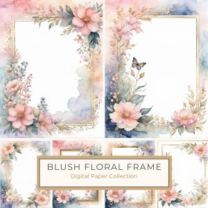 Elegant Watercolor Floral Frame with Pink Peonies and Gold Details, watercolor floral frame, pink peonies clipart, gold accents design, wedding stationery, DIY craft supplies,1715597617