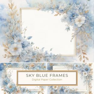 Elegant Blue Watercolor Floral Frame Clipart for Wedding Invitations, watercolor floral frame, blue flower clipart, wedding invitation design, DIY crafts, elegant scrapbooking,1716292870