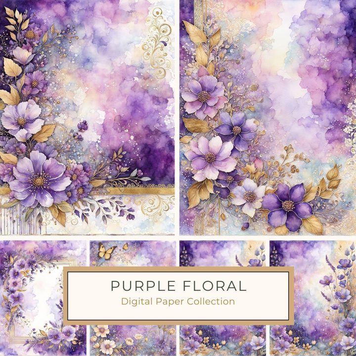 Romantic Watercolor Floral Digital Paper in Pastel Lavender and Cream, watercolor floral, pastel digital paper, lavender flowers, scrapbooking paper, romantic designs,1793829265