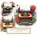 Vintage Orange Typewriter Floral Watercolor Clipart for DIY Projects, watercolor typewriter, vintage floral art, DIY crafts clipart, scrapbook designs, card making supplies,1709115081