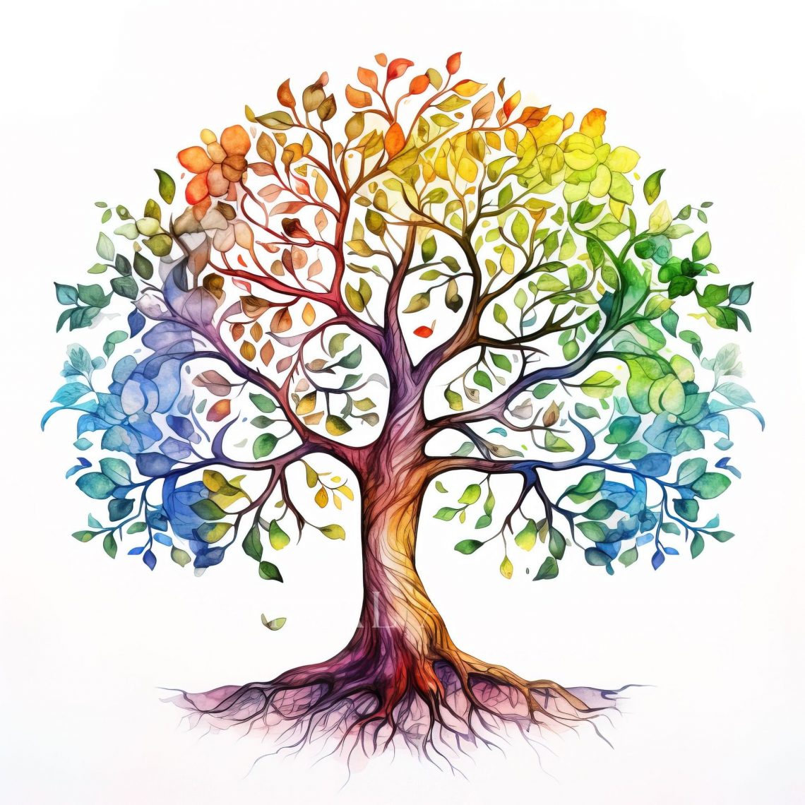 Watercolor Tree of Life Illustration - Nature Clipart for DIY Projects, watercolor tree, tree of life, nature clipart, green leaves art, crafting clipart,1554286883