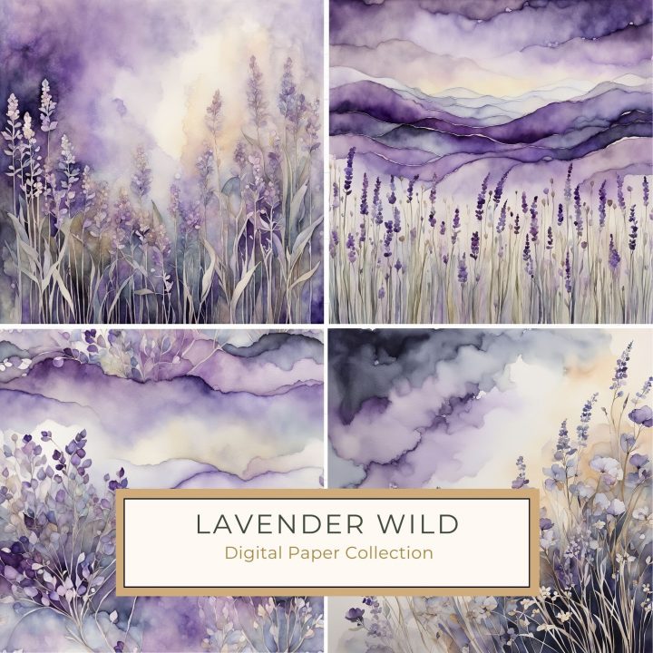 Elegant Watercolor Lavender Field Digital Paper | Purple Floral Background, lavender digital paper, watercolor floral art, purple scrapbook background, DIY paper crafts, elegant floral clipart,1685274360