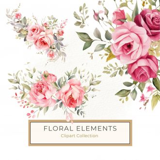 Romantic Pink Watercolor Floral Clipart - Roses and Greenery, watercolor floral clipart, pink roses PNG, greenery clipart, wedding stationery, digital floral design,1668162577