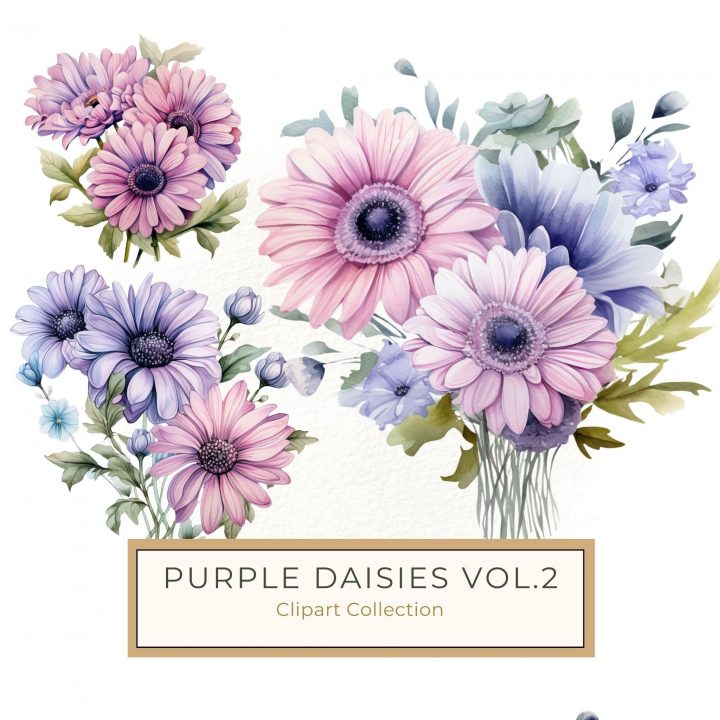 Watercolor Pink and Purple Gerbera Blooms Clipart for DIY Crafts, watercolor flowers, gerbera daisies, floral clipart, DIY craft supplies, pink purple blooms,1556604375